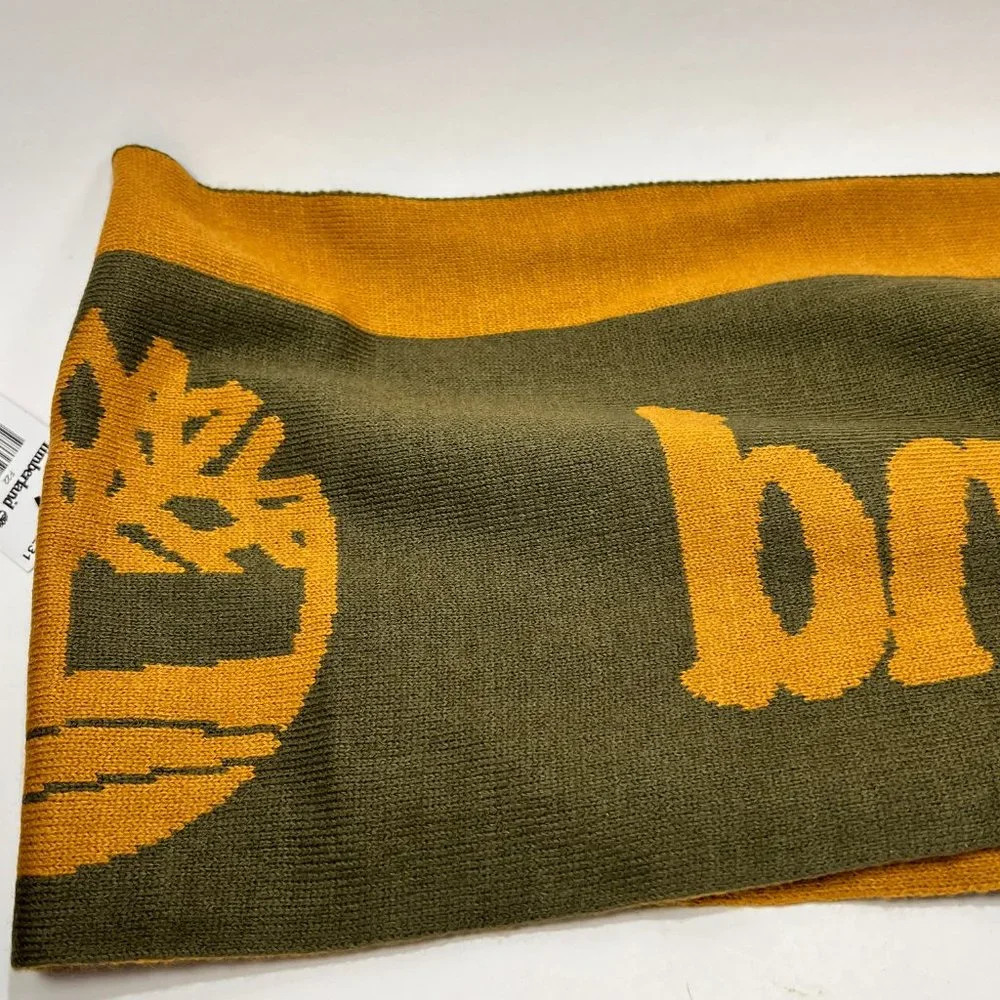 Timberland Beanie Hat Scarf Set Reversible Tan Green One Size Unisex Winter